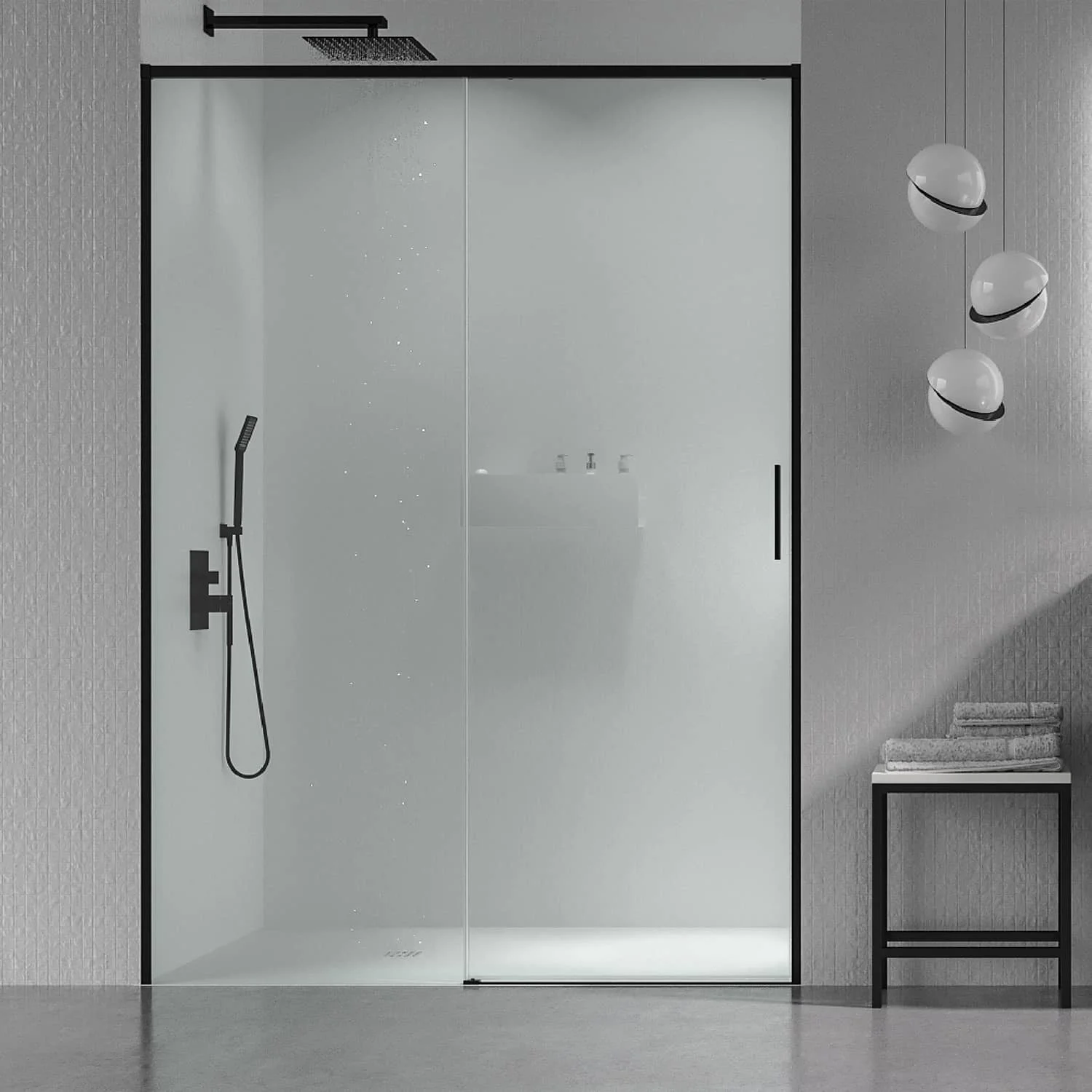 Paroi de douche NEXO façade 1 fixe – 1 porte coulissante Profil MINIMALIST Noir mat