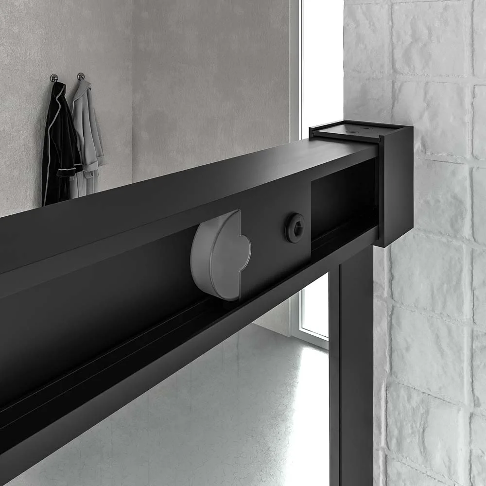 Paroi de douche NEXO façade 1 fixe – 1 porte coulissante Profil MINIMALIST Noir mat – Image 7
