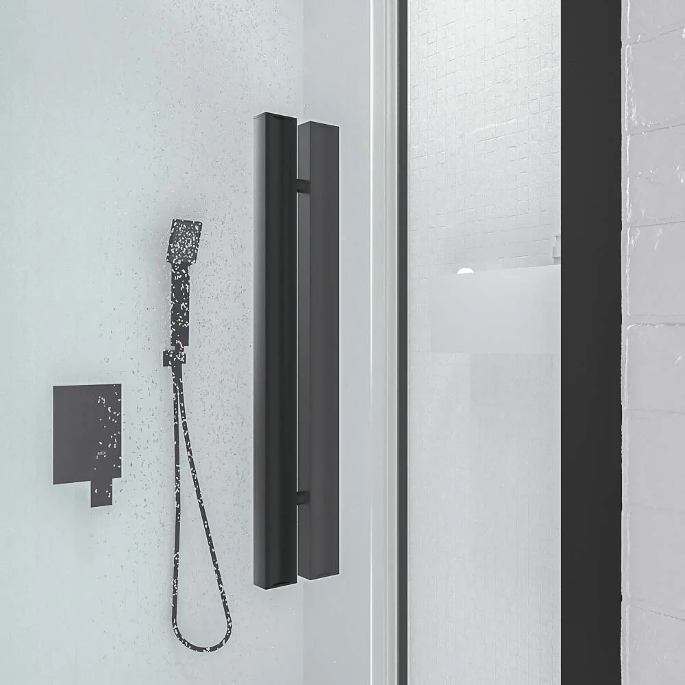 Paroi de douche NEXO façade 1 fixe – 1 porte coulissante Profil MINIMALIST Noir mat – Image 3