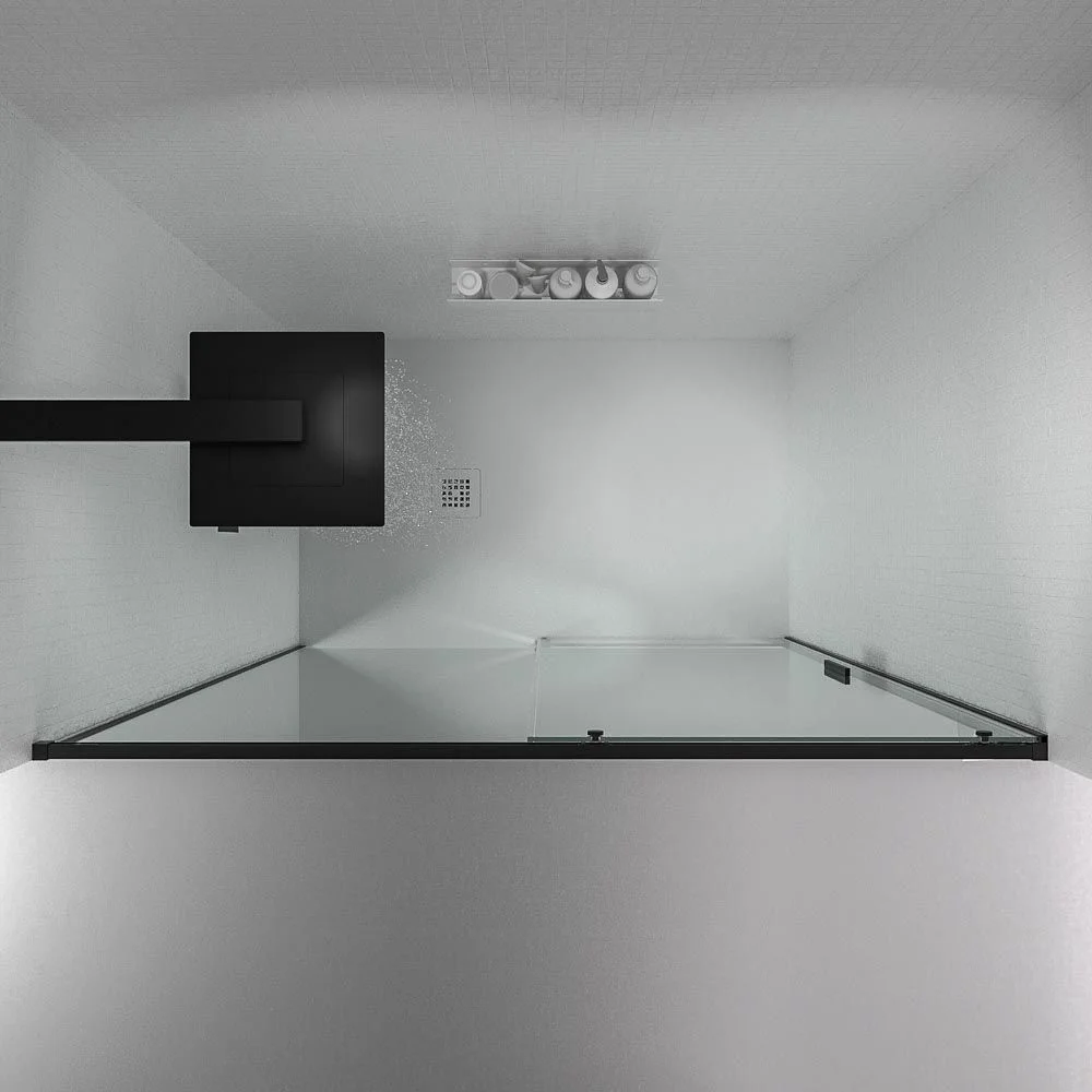 Paroi de douche NEXO façade 1 fixe – 1 porte coulissante Profil MINIMALIST Noir mat – Image 2