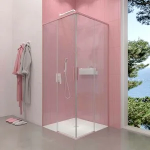 Paroi de douche carrée NEXO ouverture angulaire 2 fixes-2 portes coulissantes finition PALO ROSE