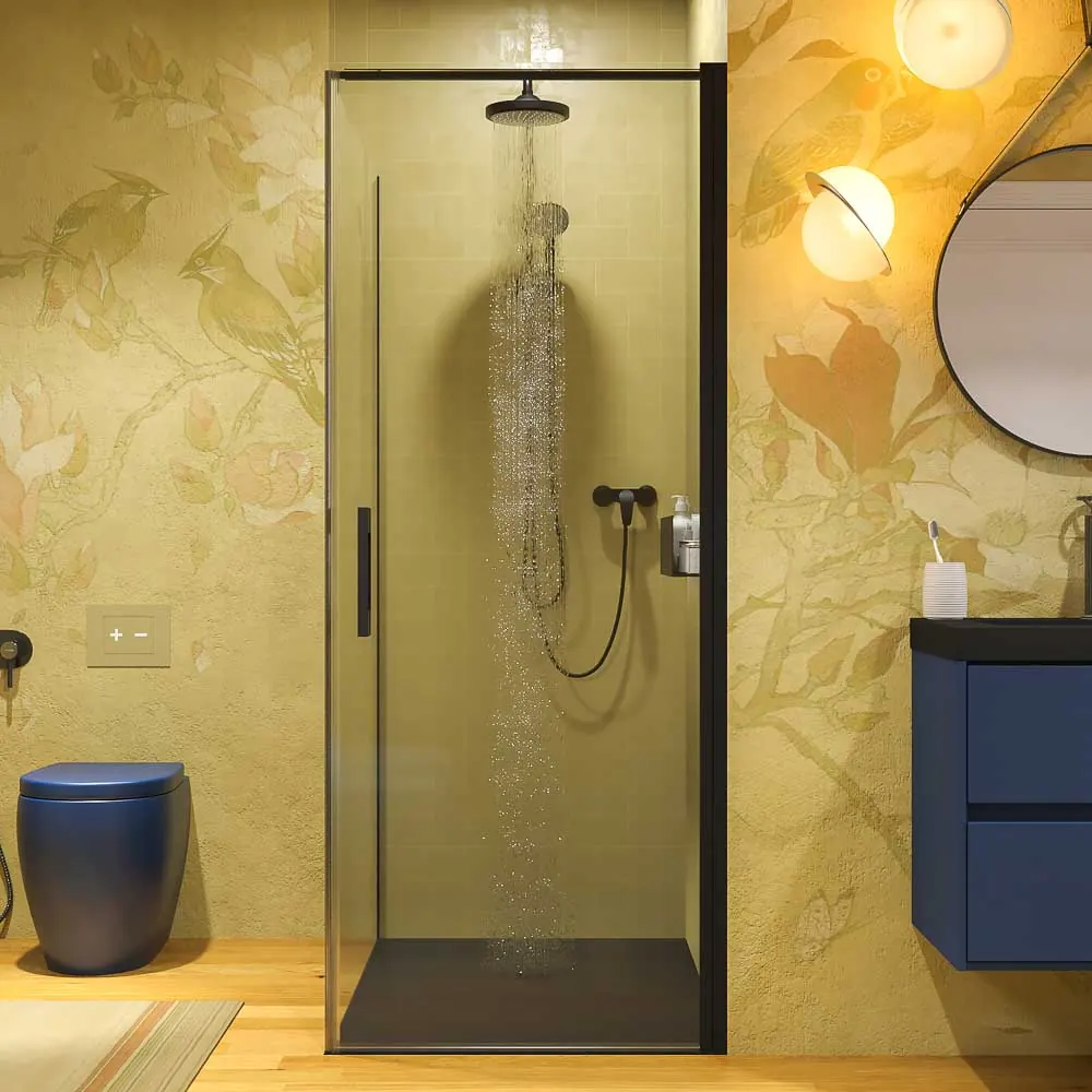 Paroi de douche rectangulaire OPEN 1 fixe – 1 porte battante sur mesure. NOIR MAT – Image 6