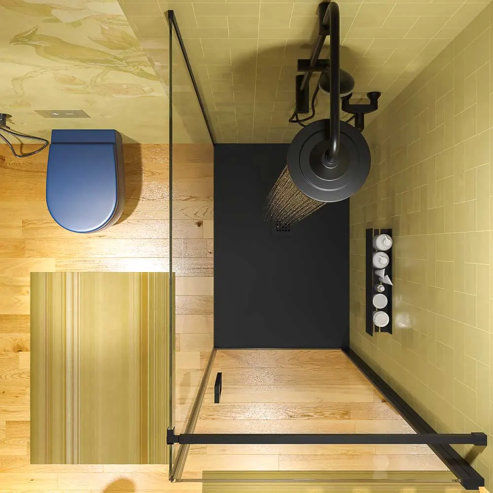 Paroi de douche rectangulaire OPEN 1 fixe – 1 porte battante sur mesure. NOIR MAT – Image 5