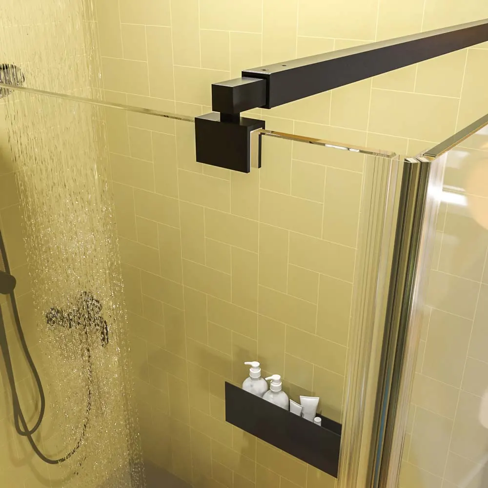 Paroi de douche rectangulaire OPEN 1 fixe – 1 porte battante sur mesure. NOIR MAT – Image 4