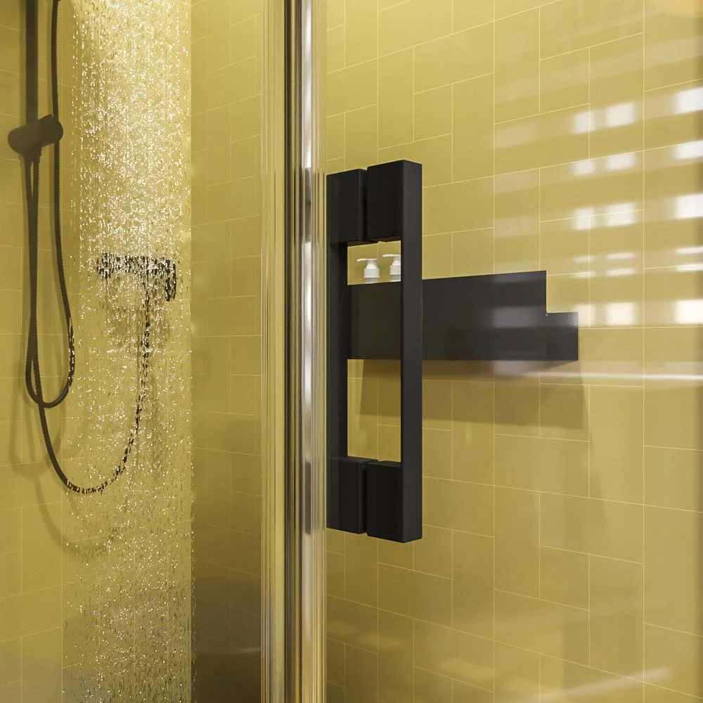 Paroi de douche rectangulaire OPEN 1 fixe – 1 porte battante sur mesure. NOIR MAT – Image 2
