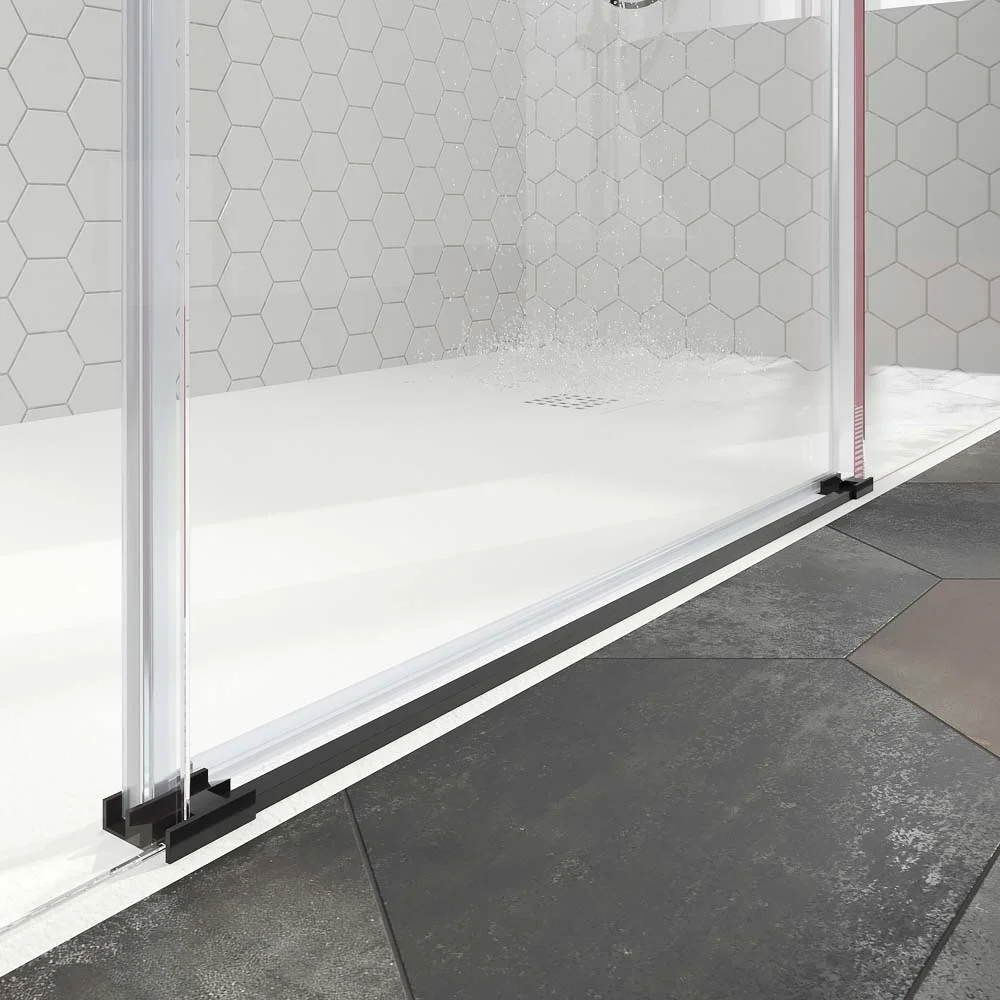 Paroi de douche frontale BASIC 2 fixes – 1 porte centrale coulissante. NOIR MAT – Image 5