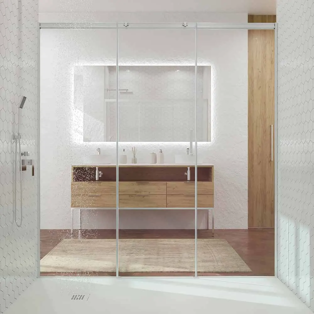 Cabine de douche frontale BASIC 2 fixes – 1 porte centrale coulissante. CHROMÉ BRILLANT – Image 7