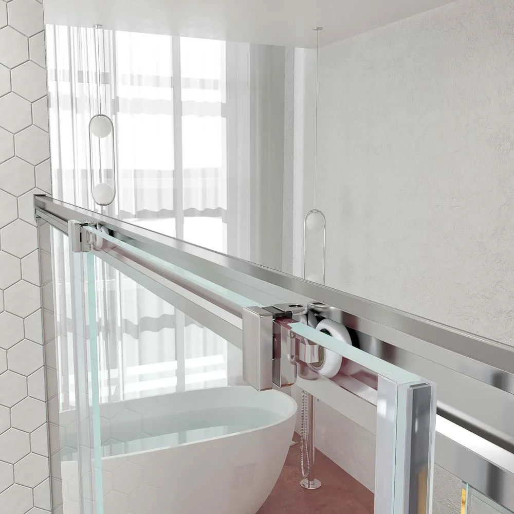 Cabine de douche frontale BASIC 2 fixes – 1 porte centrale coulissante. CHROMÉ BRILLANT – Image 4