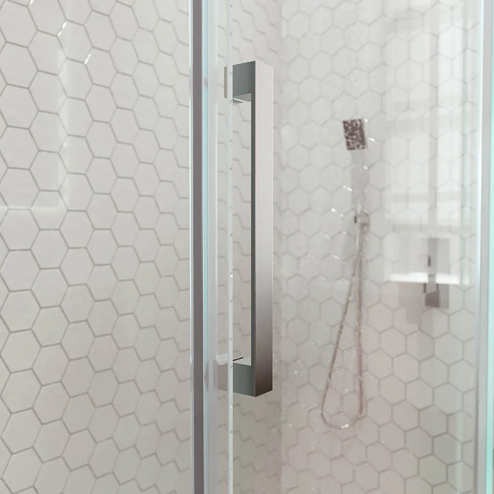 Cabine de douche frontale BASIC 2 fixes – 1 porte centrale coulissante. CHROMÉ BRILLANT – Image 3