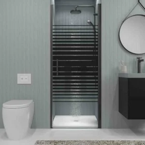 Paroi de douche frontale OPEN 1 porte SÉRIGRAPHIÉE, sur mesure, finition NOIR MAT