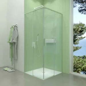 Paroi de douche carrée NEXO ouverture angulaire 2 fixes-2 portes coulissantes finition OPAL GREEN