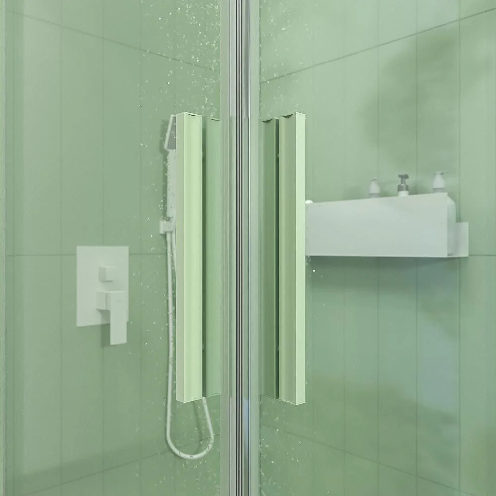 Paroi de douche carrée NEXO ouverture angulaire 2 fixes-2 portes coulissantes finition OPAL GREEN – Image 6