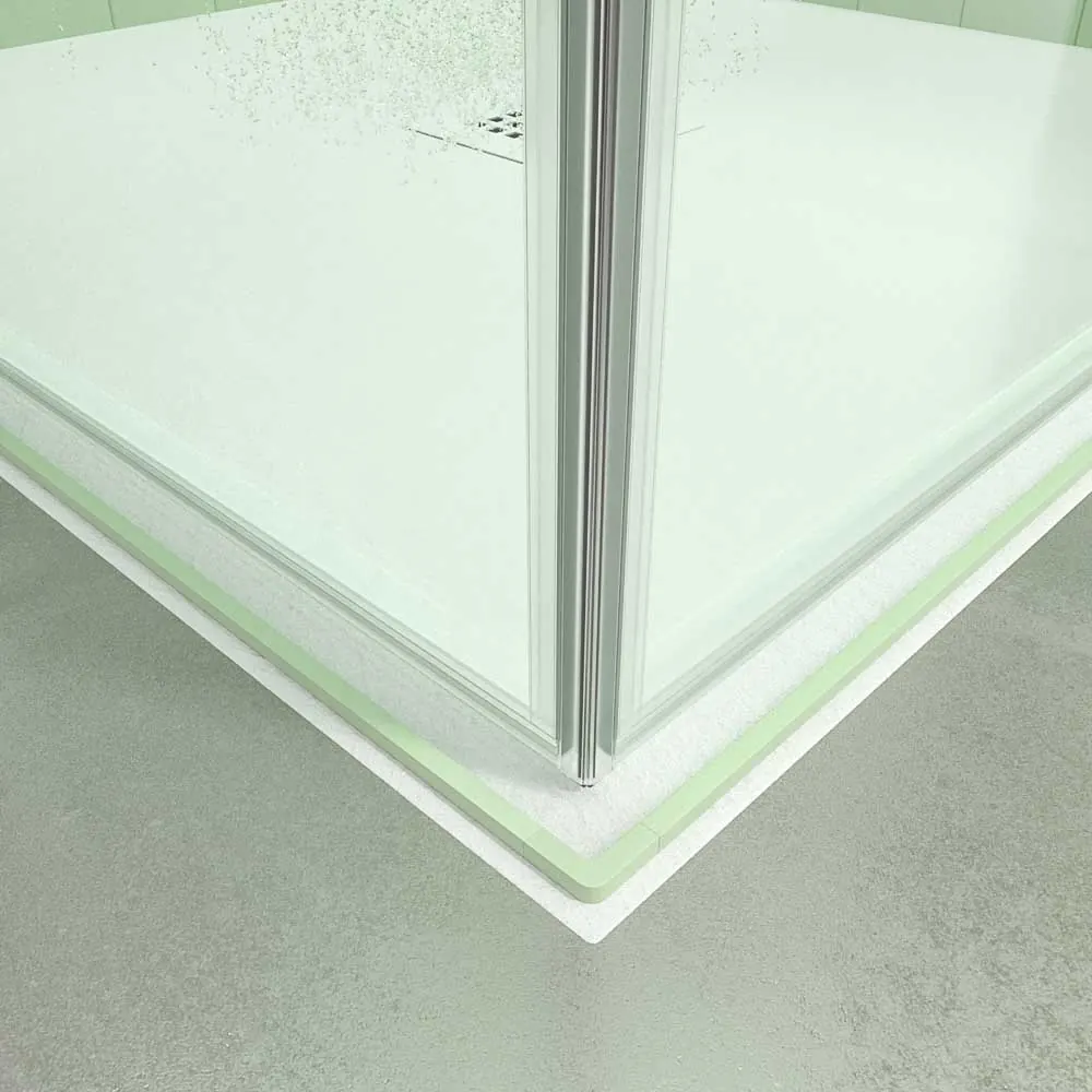Paroi de douche carrée NEXO ouverture angulaire 2 fixes-2 portes coulissantes finition OPAL GREEN – Image 5