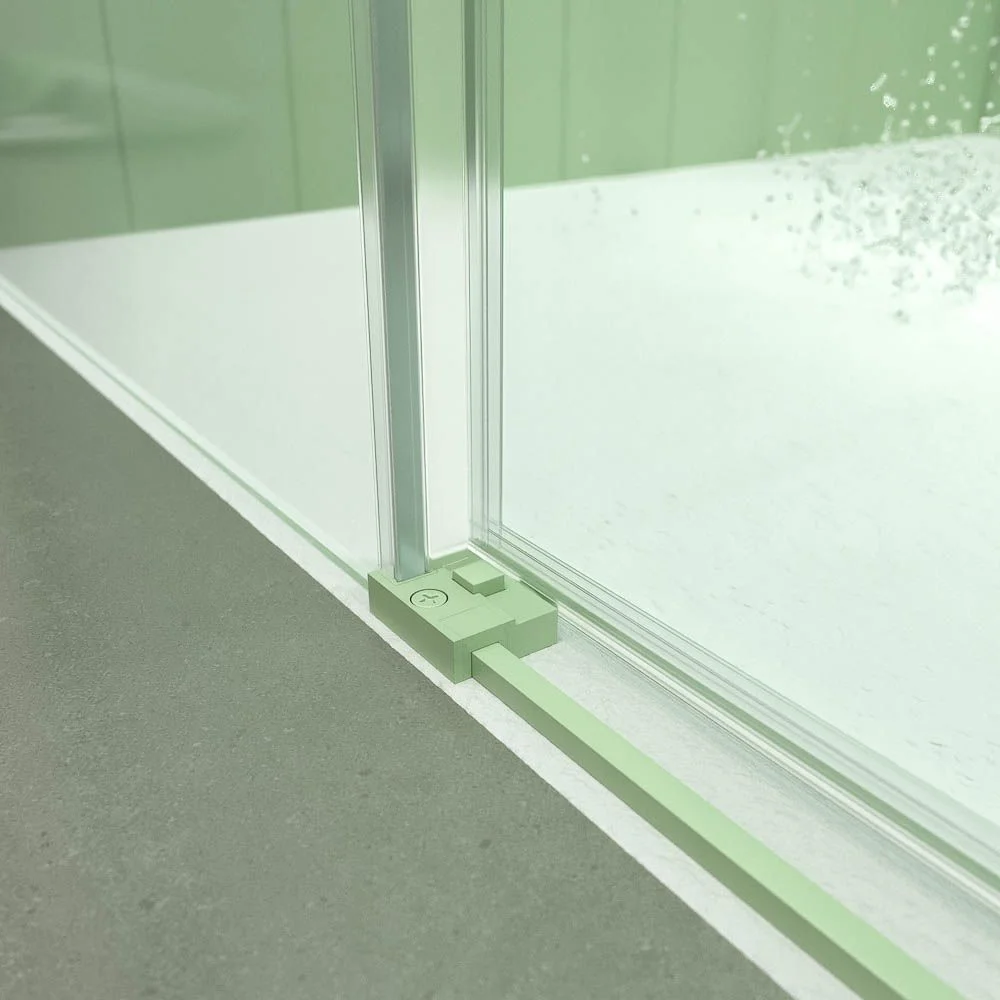 Paroi de douche carrée NEXO ouverture angulaire 2 fixes-2 portes coulissantes finition OPAL GREEN – Image 4