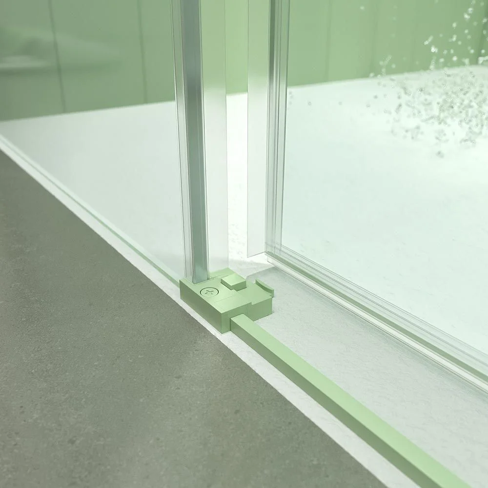 Paroi de douche carrée NEXO ouverture angulaire 2 fixes-2 portes coulissantes finition OPAL GREEN – Image 3