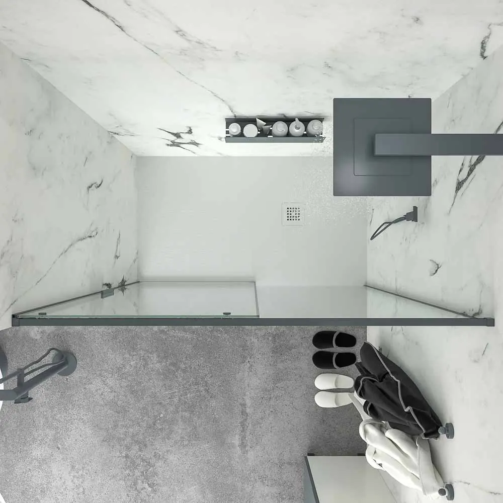 Paroi de douche frontale NEXO 1 fixe – 1 porte coulissante Profil MINIMALISTE finition GRAPHITE – Image 2