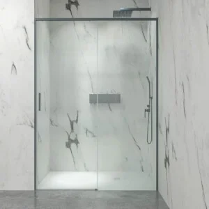 Paroi de douche frontale NEXO 1 fixe – 1 porte coulissante Profil MINIMALISTE finition GRAPHITE