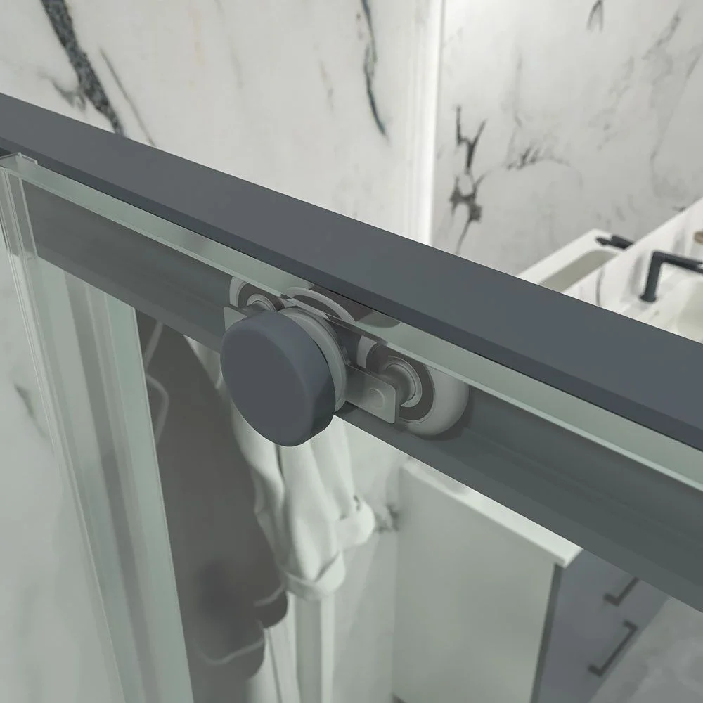 Paroi de douche frontale NEXO 1 fixe – 1 porte coulissante Profil MINIMALISTE finition GRAPHITE – Image 3