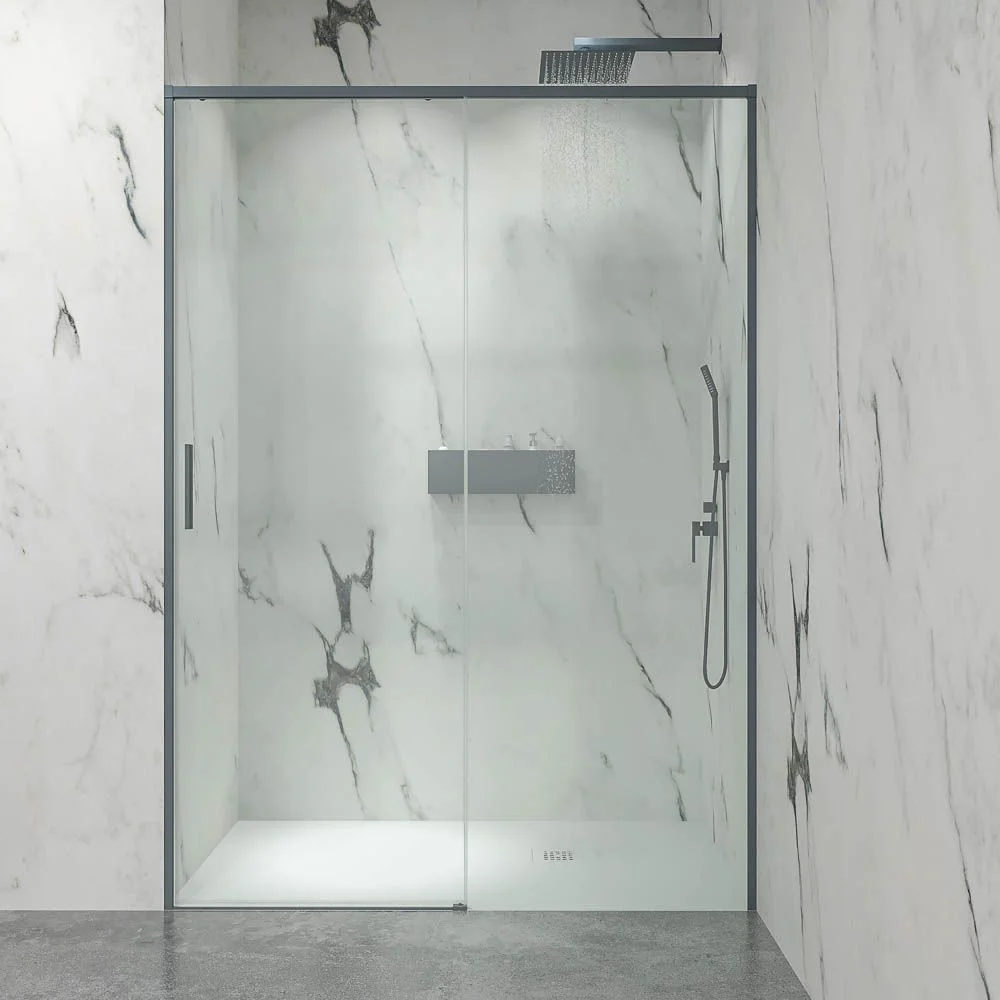 Paroi de douche frontale NEXO 1 fixe – 1 porte coulissante Profil MINIMALISTE finition GRAPHITE