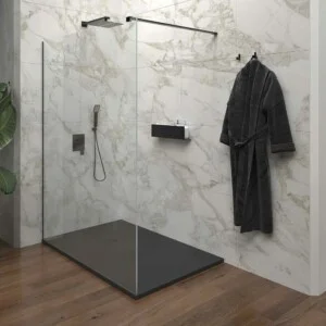 Paroi de douche fixe ZEN profil inox NOIR MAT – verre 10 MM avec traitement anticalcaire inclus