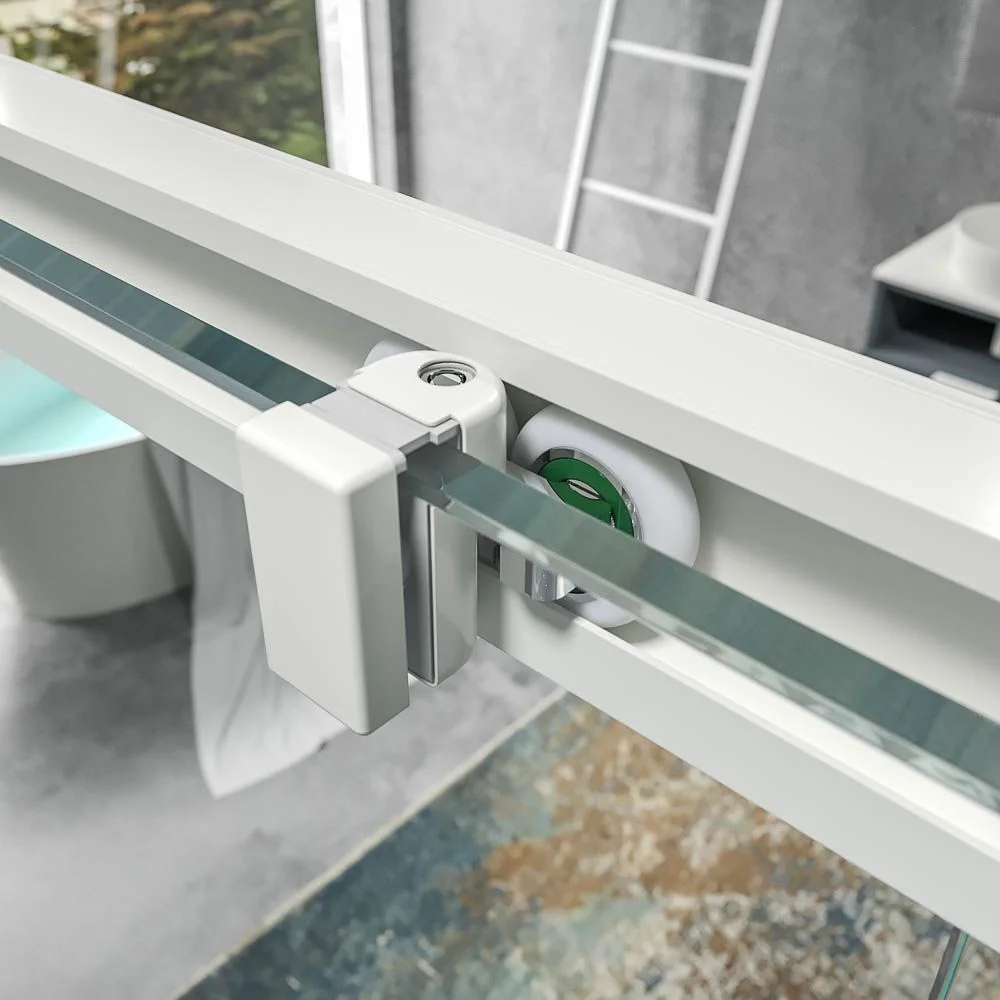 BASIC FREE 1 paroi de douche fixe – 1 porte coulissante sans fermeture au mur Blanc mat – Image 3