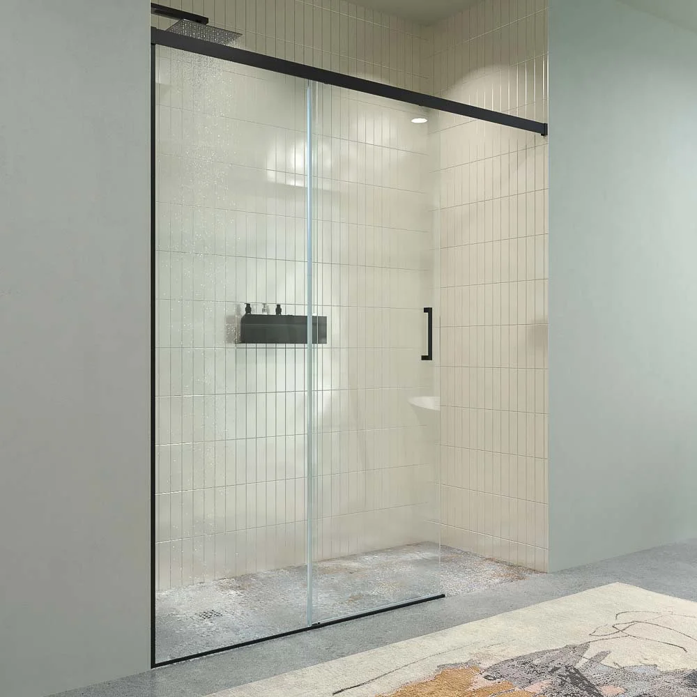 BASIC FREE 1 paroi de douche fixe – 1 porte coulissante sans fermeture murale Noir mat – Image 8