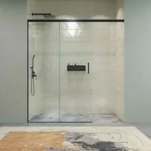 BASIC FREE 1 paroi de douche fixe – 1 porte coulissante sans fermeture murale Noir mat