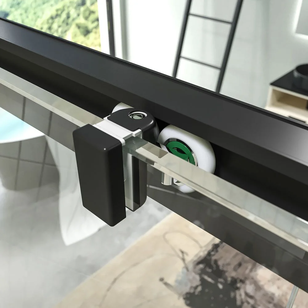 BASIC FREE 1 paroi de douche fixe – 1 porte coulissante sans fermeture murale Noir mat – Image 5