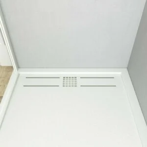 Receveur de douche en résine avec cadre URBAN CROME Texture ardoise blanche antibactérienne et antidérapante. Couleurs au choix. grille cachée
