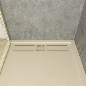 Receveur de douche en résine avec cadre URBAN CROME Texture ardoise crème antibactérienne et antidérapante. Couleurs au choix. grille cachée