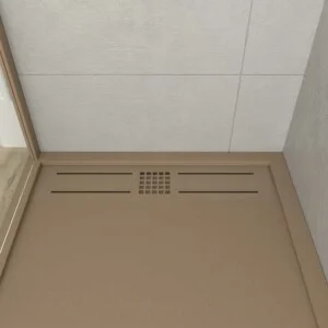 Receveur de douche en résine avec cadre URBAN CROME Moka texture ardoise antibactérienne et antidérapante. Couleurs au choix. grille cachée