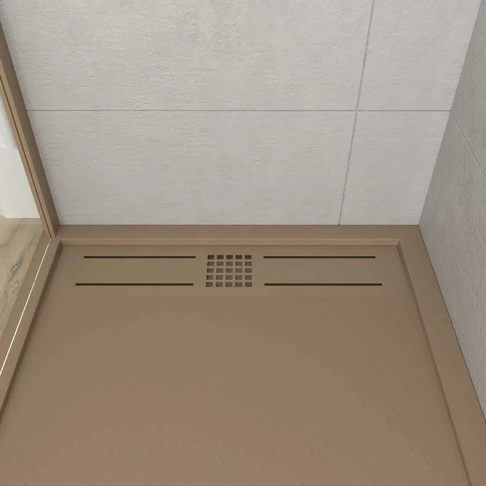 Receveur de douche en résine avec cadre URBAN CROME Moka texture ardoise antibactérienne et antidérapante. Couleurs au choix. grille cachée