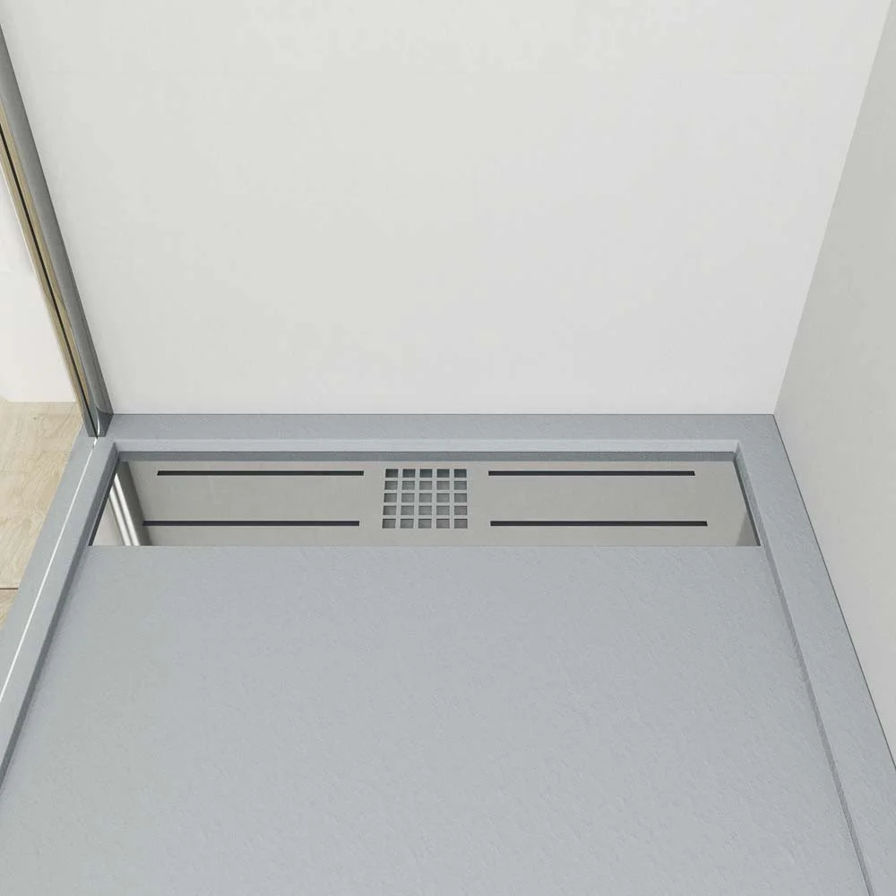 Receveur de douche en résine avec cadre URBAN CROME Antibactérien et antidérapant gris ardoise ciment. Couleurs au choix. grille cachée