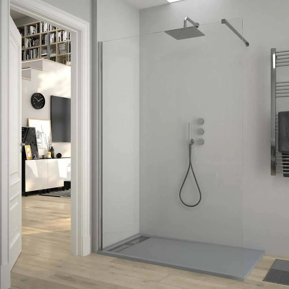 Receveur de douche en résine avec cadre URBAN CROME Antibactérien et antidérapant gris ardoise ciment. Couleurs au choix. grille cachée – Image 3