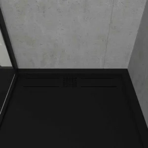Receveur de douche en résine avec cadre URBAN CROME Texture ardoise noire antibactérienne et antidérapante. Couleurs au choix. grille cachée