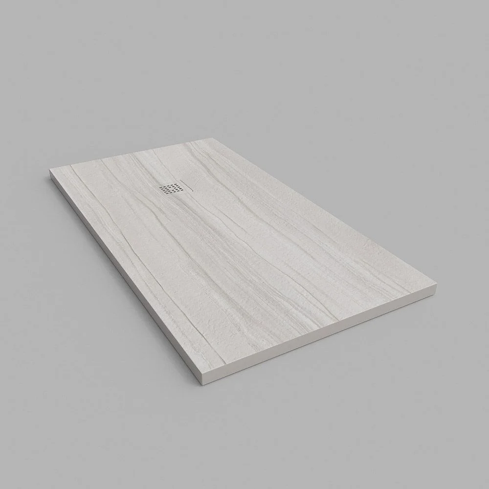 Receveur de douche en résine texture ardoise Finition effet bois Peuplier Blanc – antidérapant STONE 3D modern – Image 3