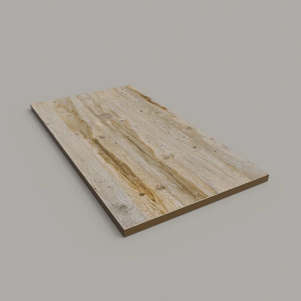 Receveur de douche en résine finition texture ardoise Effet bois Vintage Ocre – antidérapant STONE 3D modern – Image 3