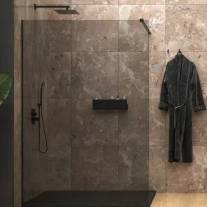 Paroi de douche fixe ZEN profilé inox NOIR MAT – verre Parsol GRIS 10 MM avec traitement anticalcaire inclus