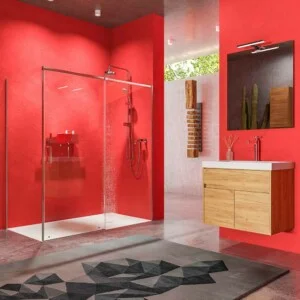 Paroi de douche rectangulaire AXER 1 fixe – 1 porte coulissante + 1 fixe verre 6 mm. ACIER INOXIDABLE