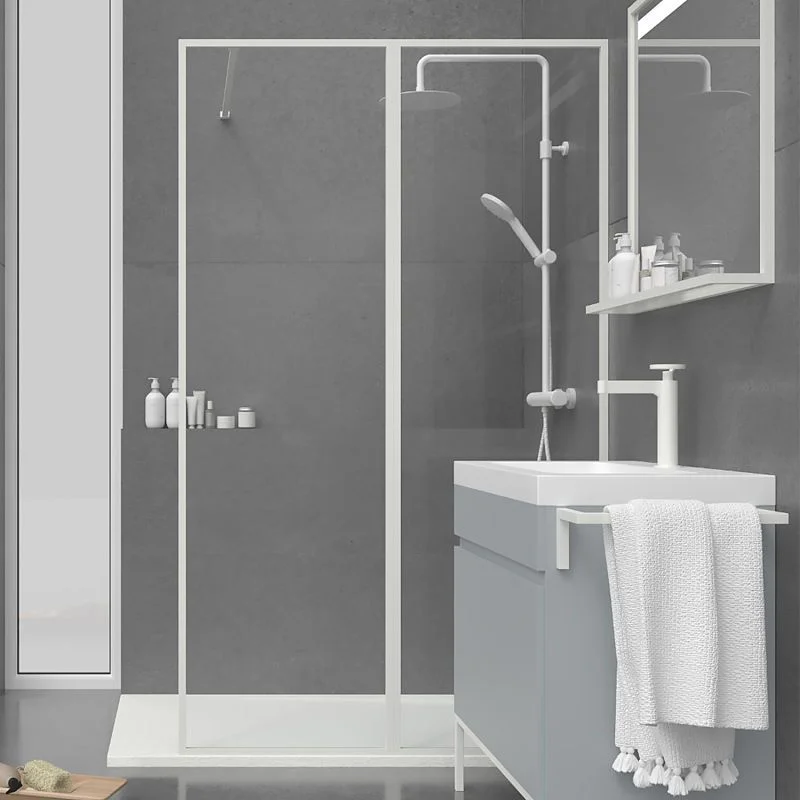 Paroi de douche fixe sur mesure LINE avec profilés encadrés 2 corps – Verre 4 MM avec traitement anticalcaire inclus- Bras de fixation en inox. – Image 2