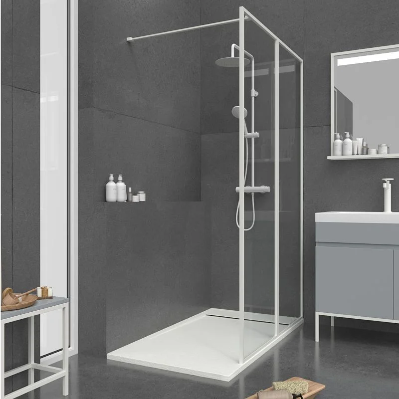 Paroi de douche fixe sur mesure LINE avec profilés encadrés 2 corps – Verre 4 MM avec traitement anticalcaire inclus- Bras de fixation en inox. – Image 3