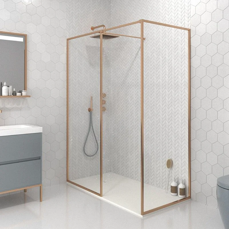Paroi de douche fixe sur mesure LINE avec profilés cadrés en 2 parties – Verre 4 MM avec traitement anticalcaire inclus – Bras de support en inox – Image 4
