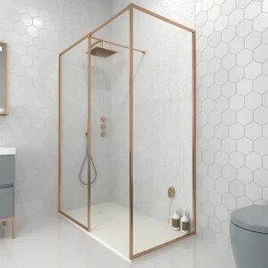 Paroi de douche fixe sur mesure LINE avec profilés cadrés en 2 parties – Verre 4 MM avec traitement anticalcaire inclus – Bras de support en inox