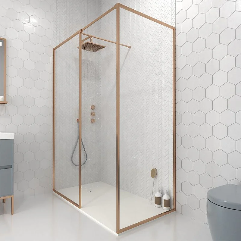 Paroi de douche fixe sur mesure LINE avec profilés cadrés en 2 parties – Verre 4 MM avec traitement anticalcaire inclus – Bras de support en inox