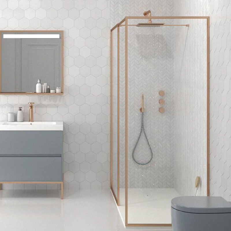 Paroi de douche fixe sur mesure LINE avec profilés cadrés en 2 parties – Verre 4 MM avec traitement anticalcaire inclus – Bras de support en inox – Image 3