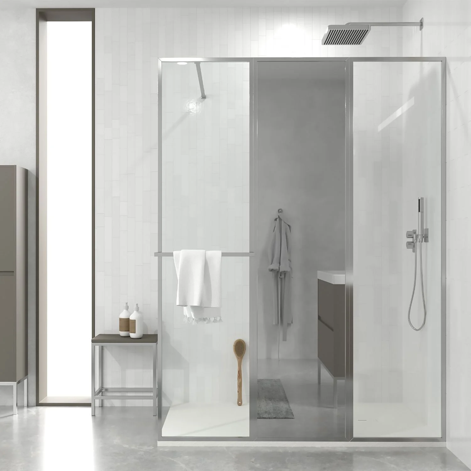 Paroi de douche fixe sur mesure LINE S avec profilés cadrés 3 corps - Verre 4 MM avec traitement anticalcaire inclus - Bras de fixation en inox. – Image 5