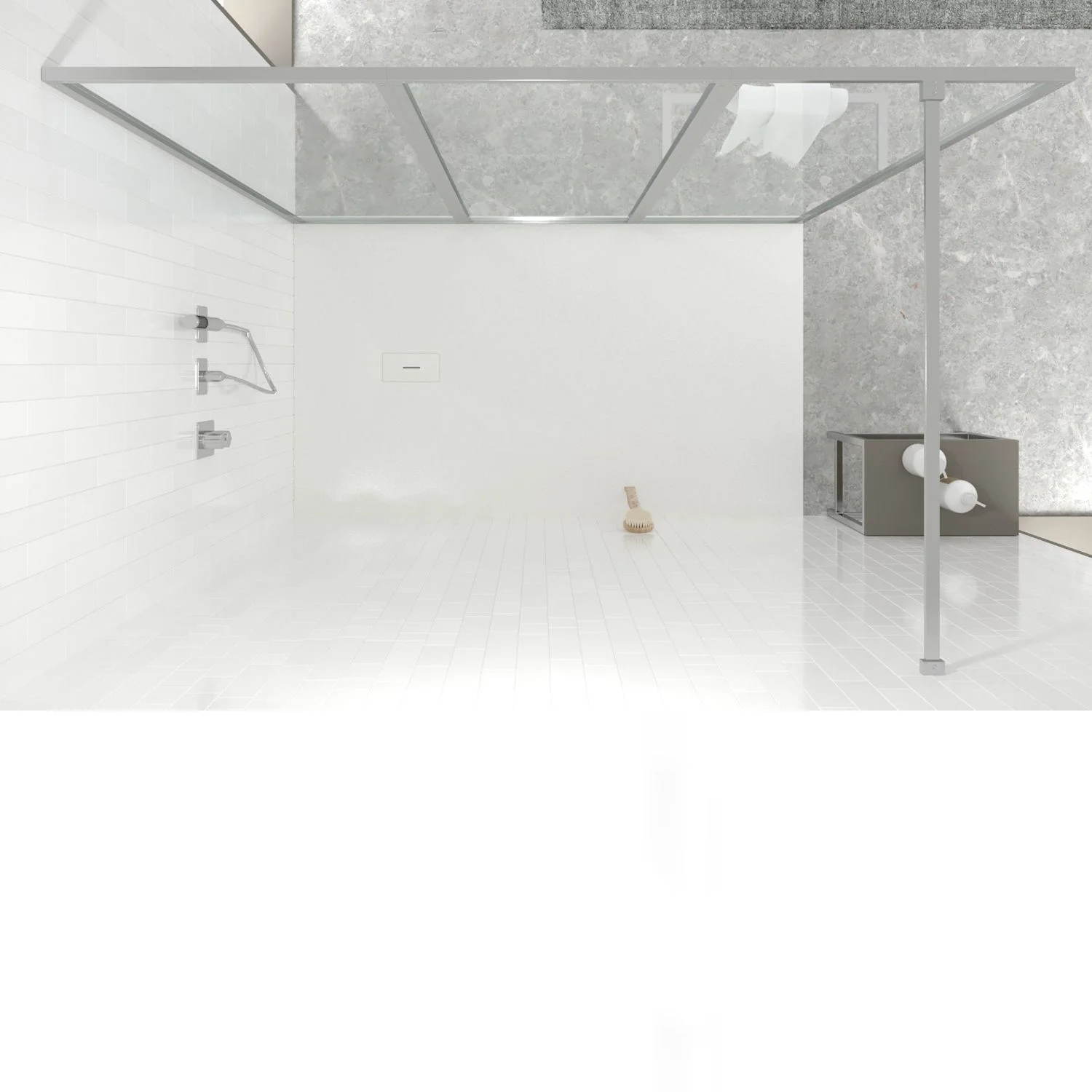 Paroi de douche fixe sur mesure LINE S avec profilés cadrés 3 corps - Verre 4 MM avec traitement anticalcaire inclus - Bras de fixation en inox. – Image 4