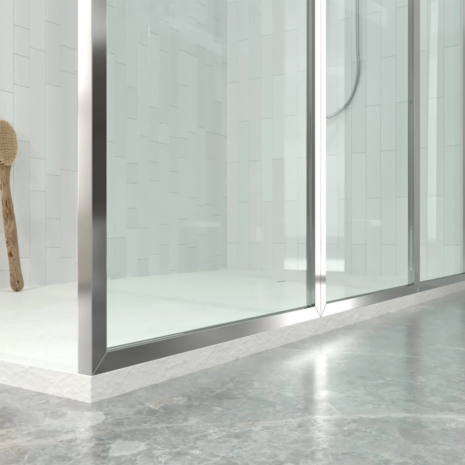 Paroi de douche fixe sur mesure LINE S avec profilés cadrés 3 corps - Verre 4 MM avec traitement anticalcaire inclus - Bras de fixation en inox. – Image 3