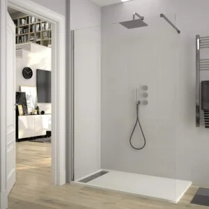 Paroi de douche fixe ZEN Profil chromé - Verre 8 MM avec traitement anticalcaire inclus - Bras de fixation en inox. extensible
