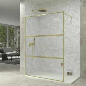 Paroi de douche fixe sur mesure LINE L avec profilés cadrés 3 corps - Verre 4 MM avec traitement anticalcaire inclus - Bras de fixation en inox